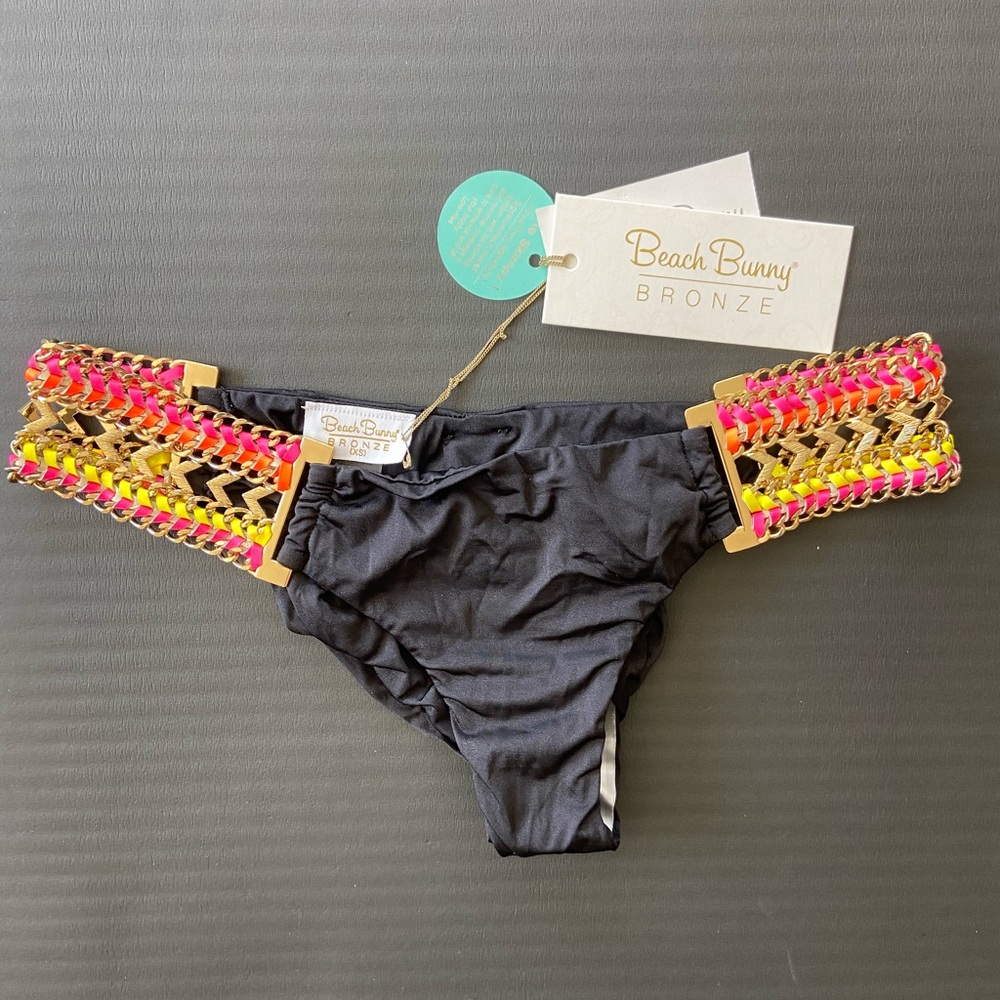 Black scrunch butt Beach Bunny bikini bottoms with neon and gold detail